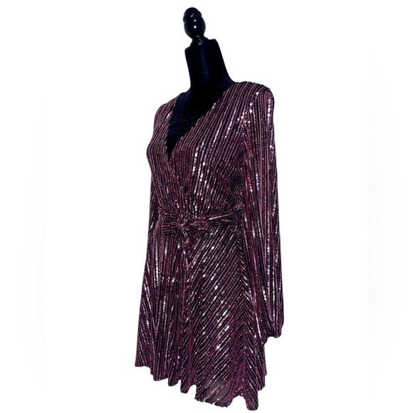 Bardot Long Sleeve Multi Pink Sequin Belted Party Dress Size S - Picture 4 of 13